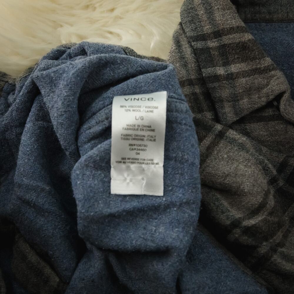 Vince Size Large L Gray Brown Double Face Plaid Button Front Viscose Wool Men's - Picture 5 of 8
